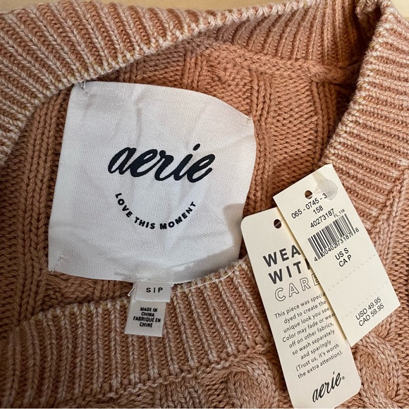 aerie Cable Knit Crop Sweater Distressed Vintage Wash NWT - Picture 8 of 8
